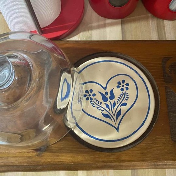 Vintage Charcuterie Wooden Cheese Serving Board With Cloche Dome Glass Lid - Picture 3 of 4